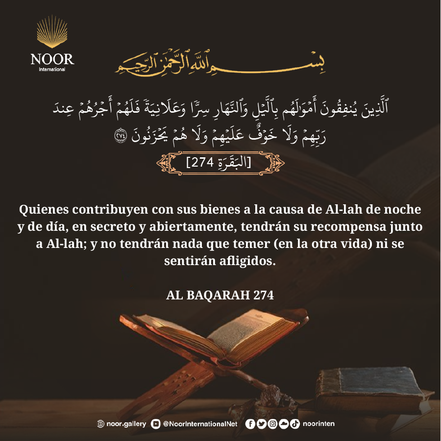 Quienes contribuyen con sus bienes a la causa de Al-lah de noche y de día,