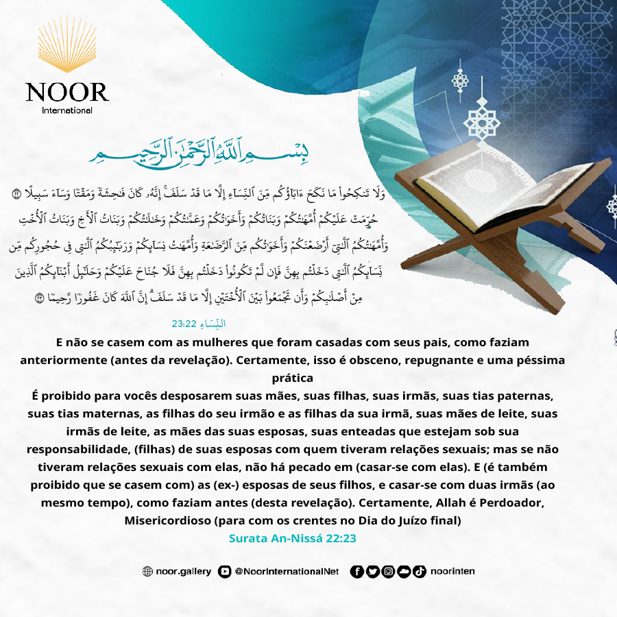 E não se casem com as mulheres que foram casadas com seus pais,"